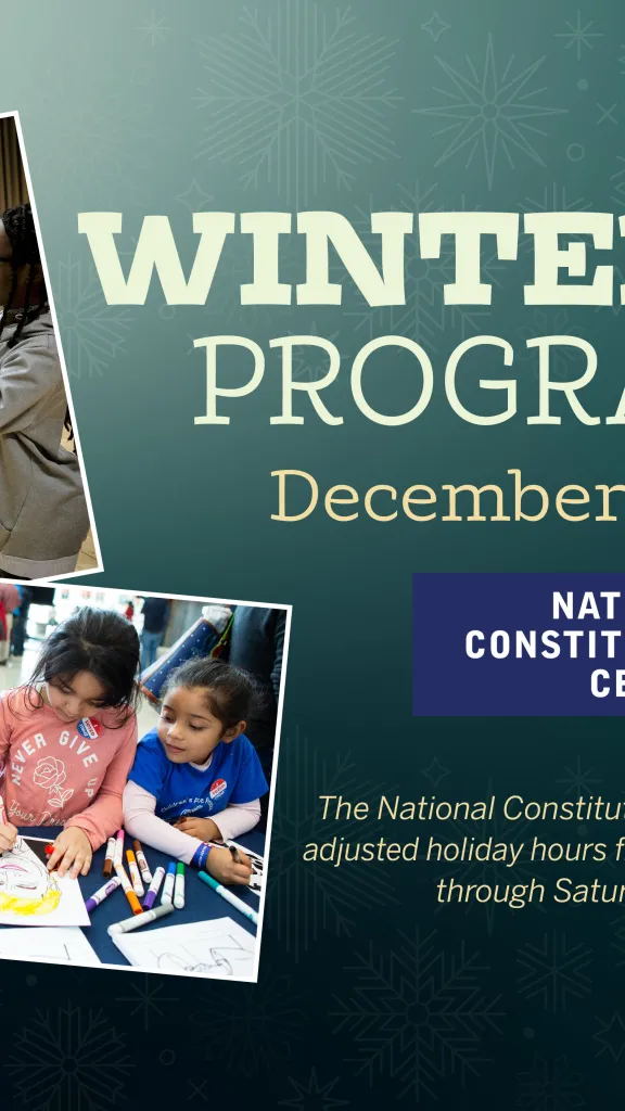Photos of people at the National Constitution Center with event information