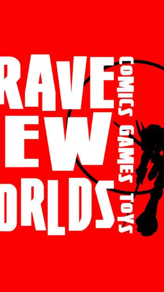 Brave New Worlds logo with red background and white text