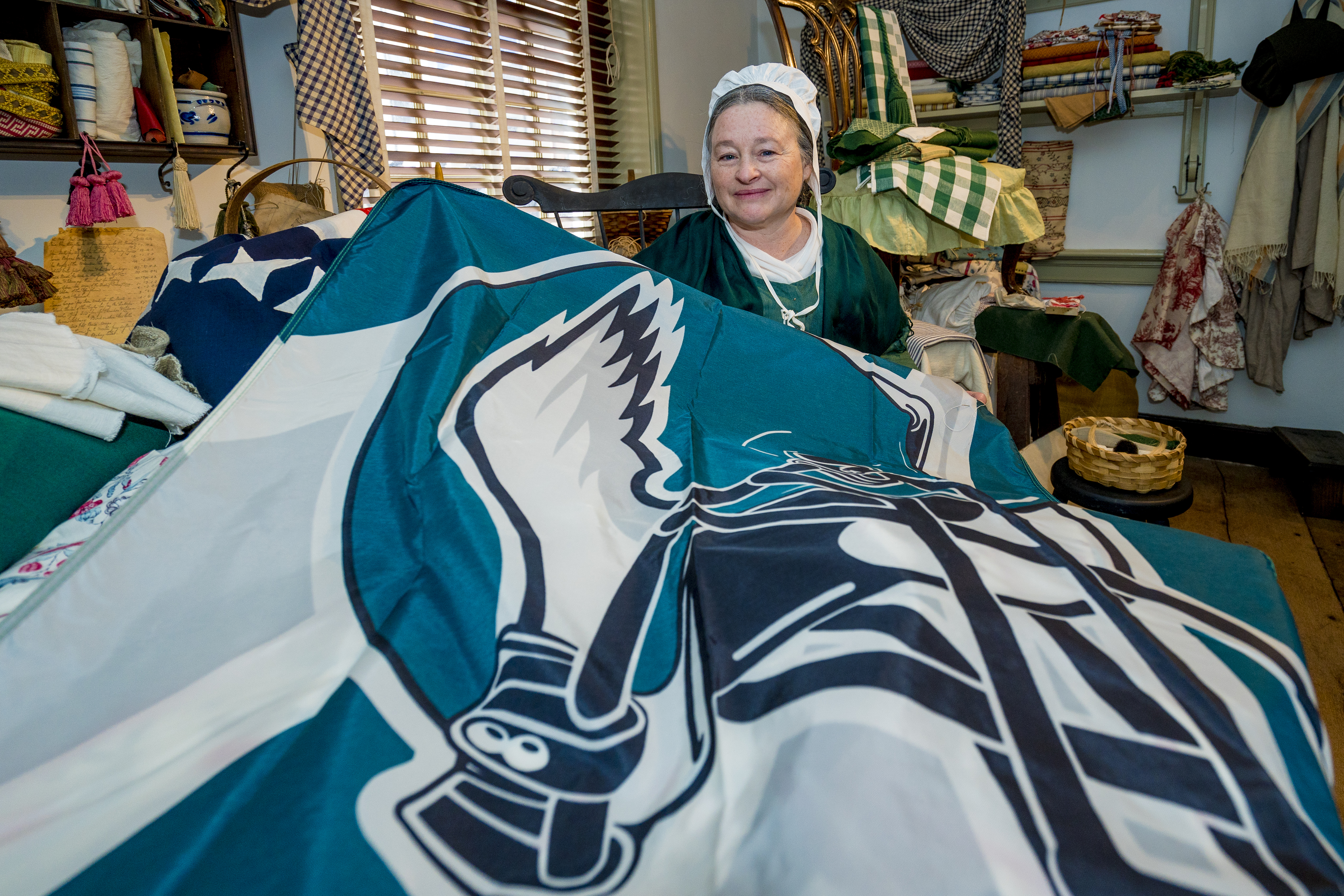 Betsy Ross with Eagles flag
