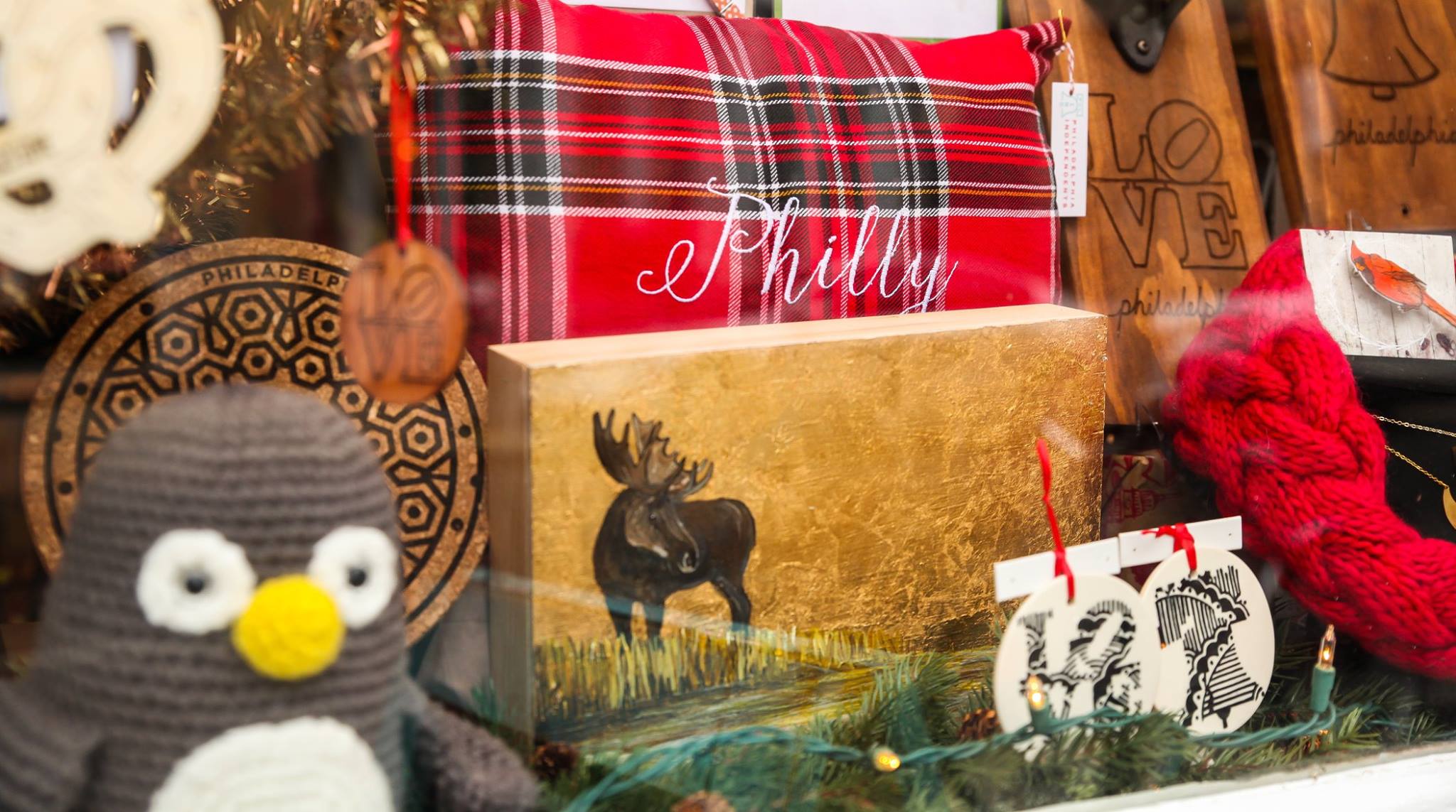 Holiday gifts in display window