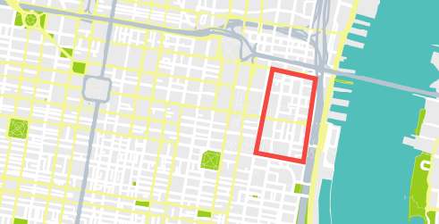 A map graphic of Old City District's coverage area