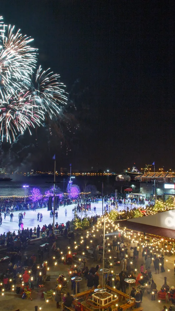 Fireworks at Blue Cross RiverRink Winterfest at Penn's Landing along the Delaware River 