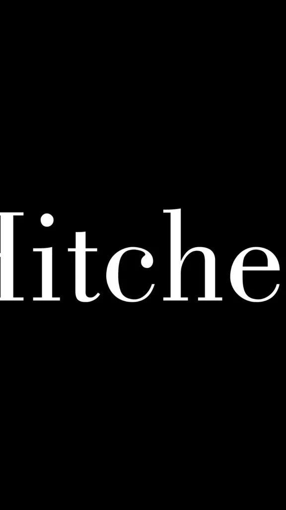 Hitched logo with white text and black background