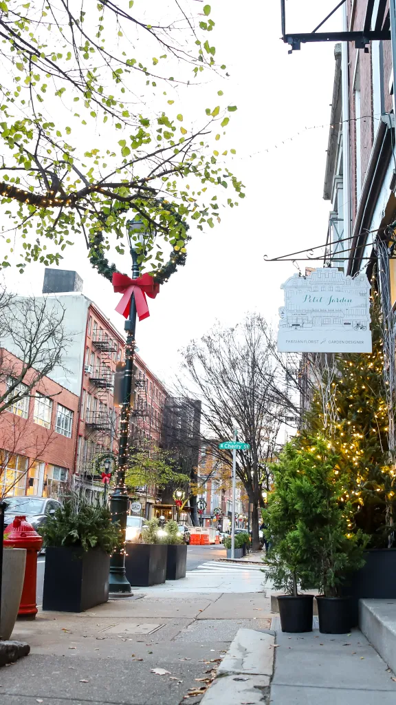 N. 3rd Street decorated for the holidays with illuminated holiday wreath on street pole