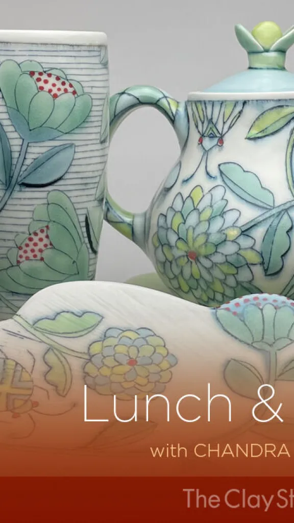 Event graphic with information in text and photo of ceramics