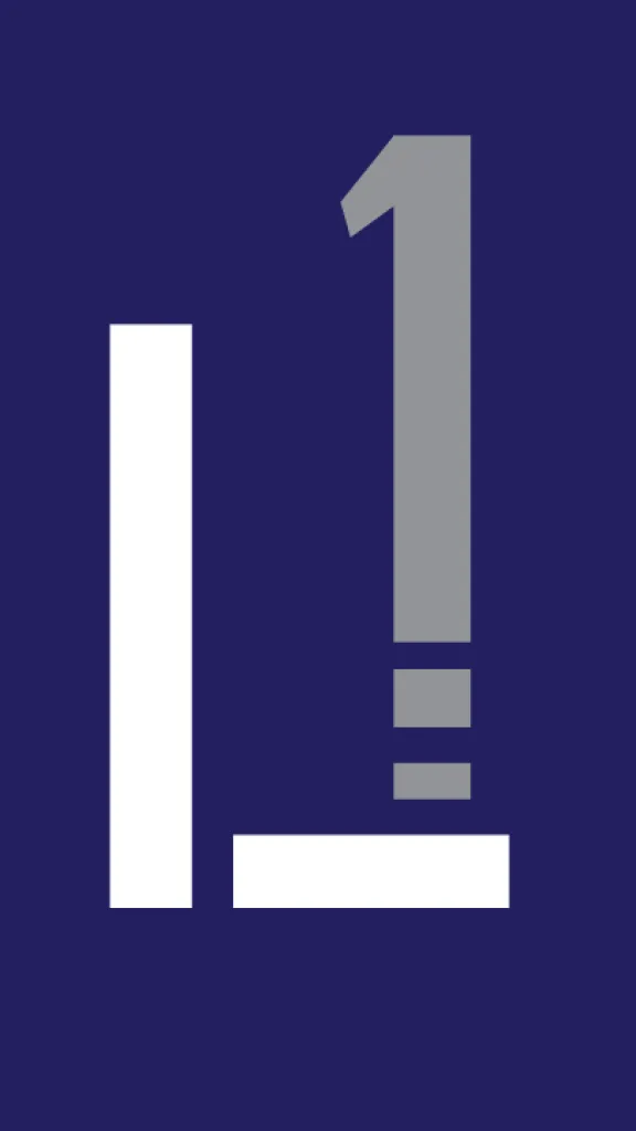 Level 1 Fitness logo with navy blue background and white capital L and gray numeral one
