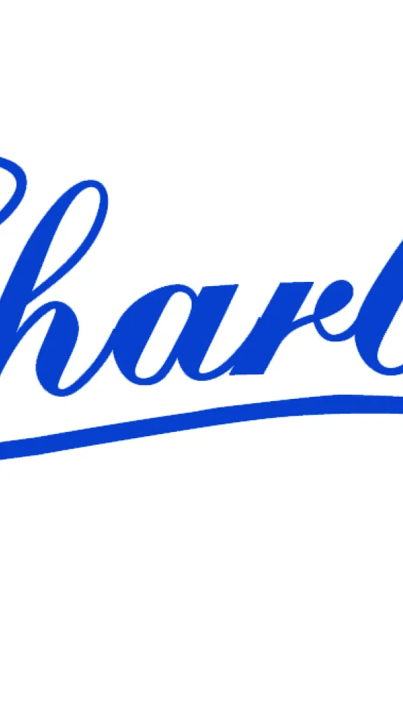 Charlie's logo with blue text