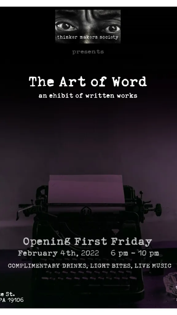 The Art of Word graphic with a typewriter and event information in text