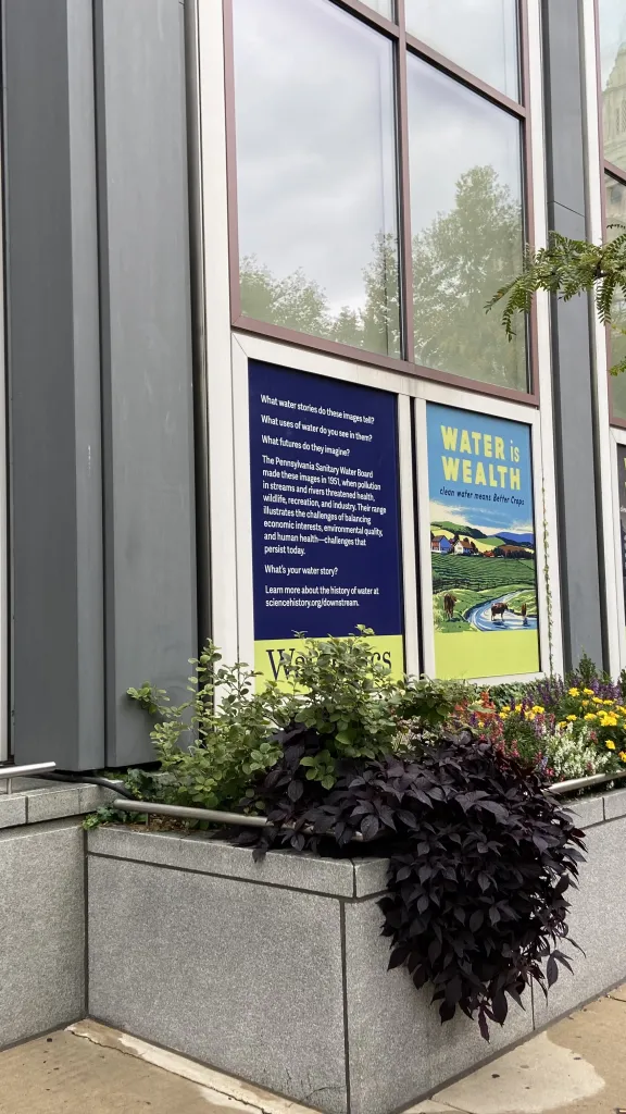 Exterior of Science History Institute with exhibition on display