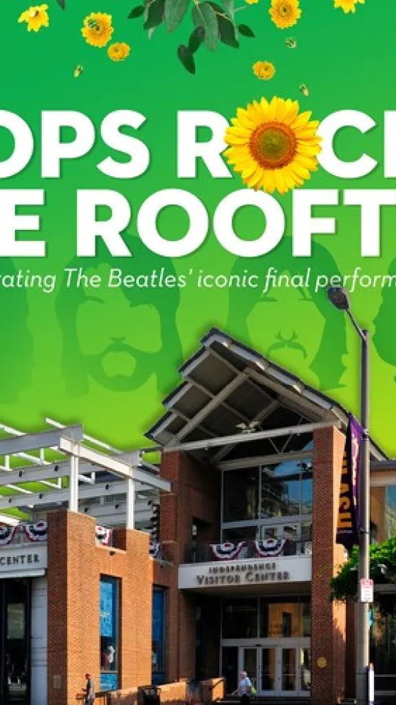 Exterior of the Independence Visitor Center and text with event information