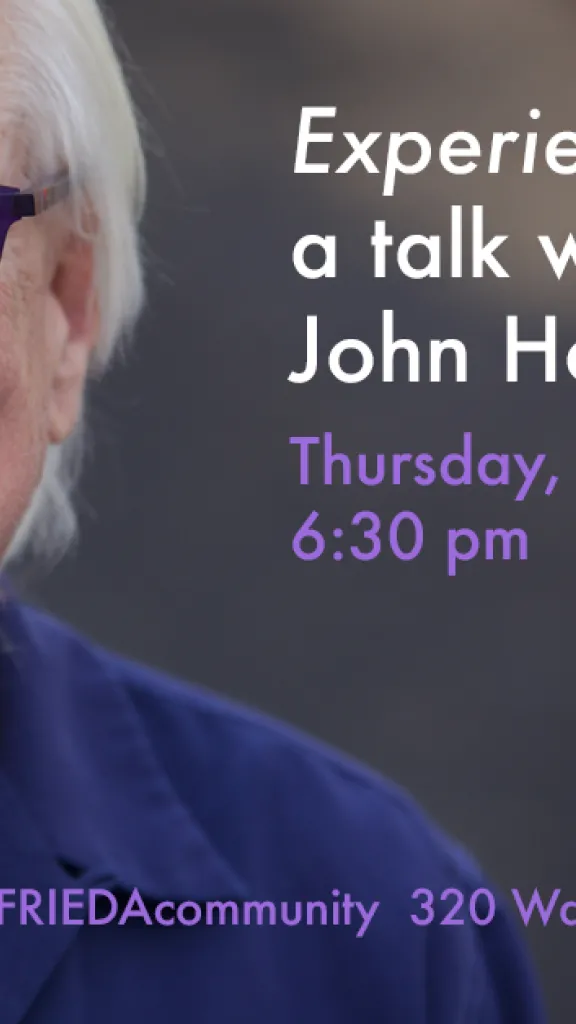 Photo of artist with event information in text