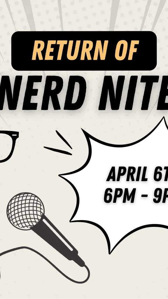 Graphic with event information for Nerd Nite at the Bourse