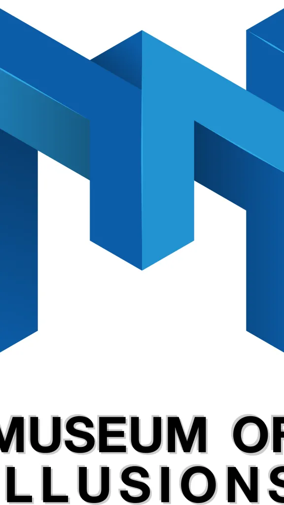 Museum of Illusions logo with letter "M" in blue and museum name is text