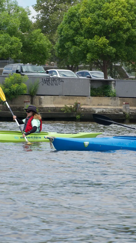 Two people kayaking in the Delaware River