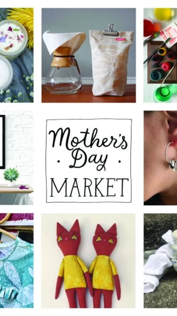 Mother's Day Market in text with photos of gifts