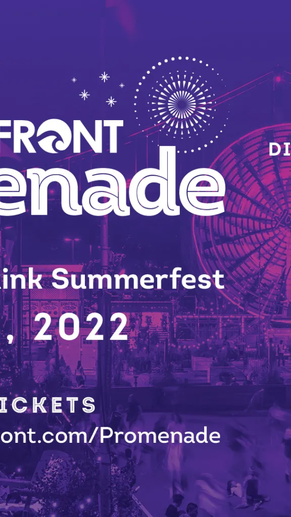 Flyer of the Waterfront Promenade with picture of the RiverRink in the background