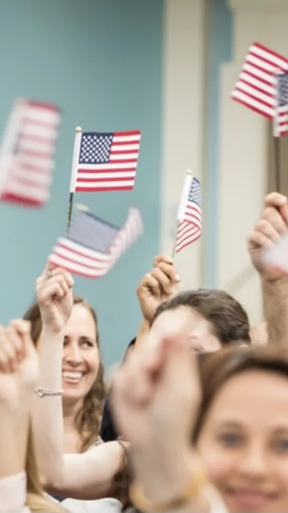 People waving flags