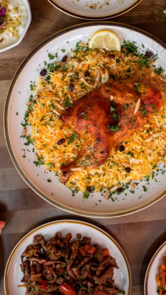 Food on display at Malooga Middle Eastern Cuisine