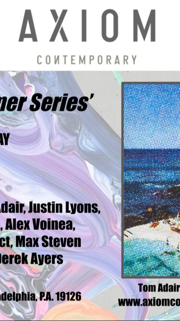 Artwork and text on event graphic for Axiom Contemporary's Summer Series