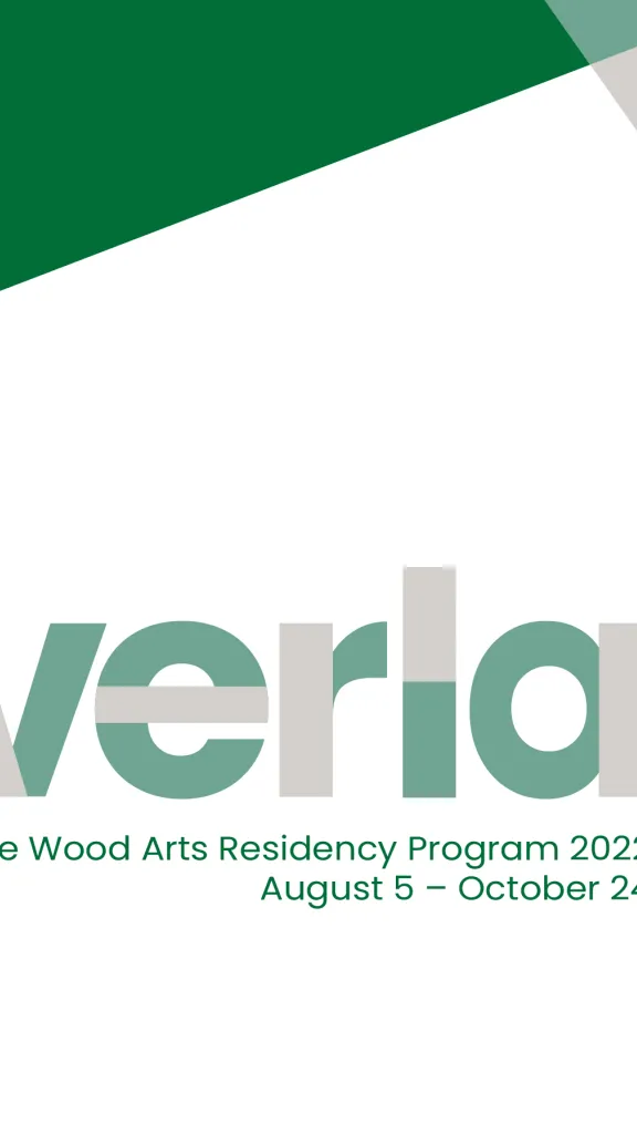 Green, white, and grey colored graphic for the Windgate Wood Arts Residency Exhibition