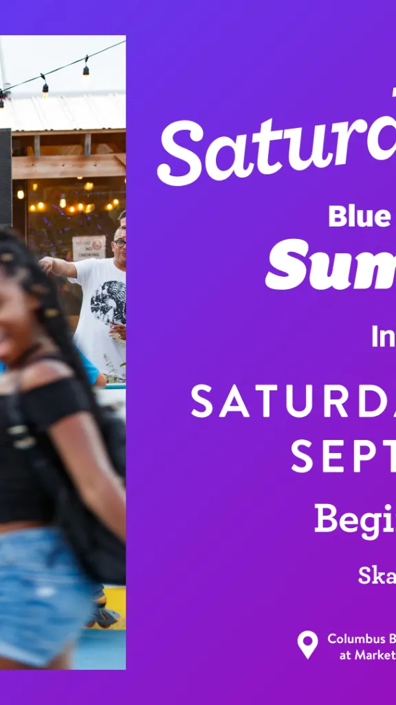 DJ playing music and people roller skating at Blue Cross RiverRink