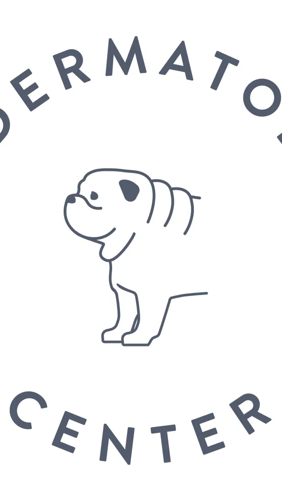 Pet Dermatology Center logo with graphic of a dog