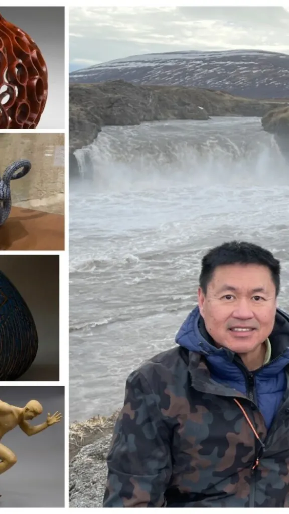 Artwork and photo of artist at The Center for Art in Wood