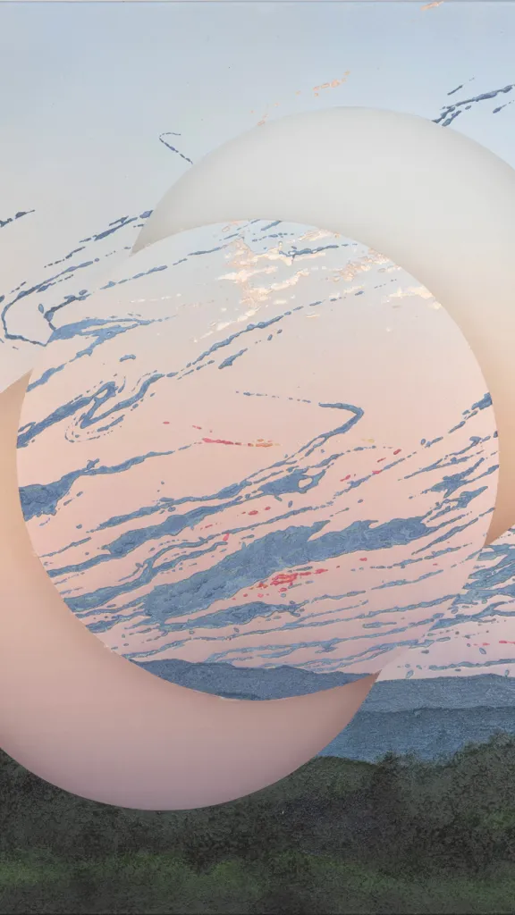 Artwork by Saskia Fleishman featuring two moons over a landscape