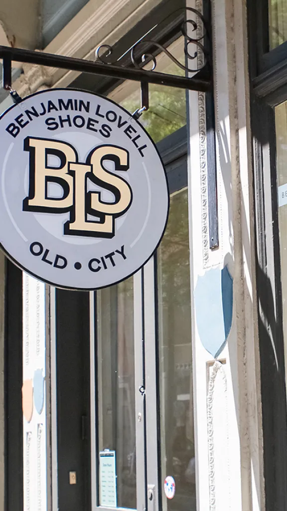 Storefront sign at Benjamin Lovell Shoes in Old City