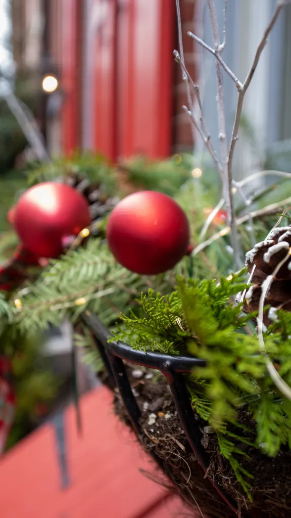 Holiday decor along Elfreth's Alley