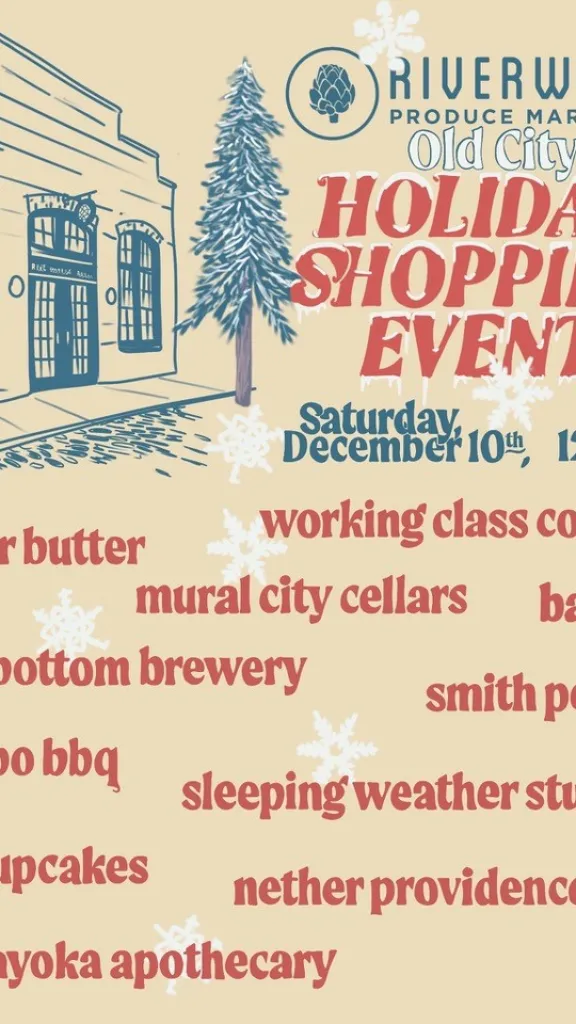 Holiday Shopping Event graphic with graphic of market and text