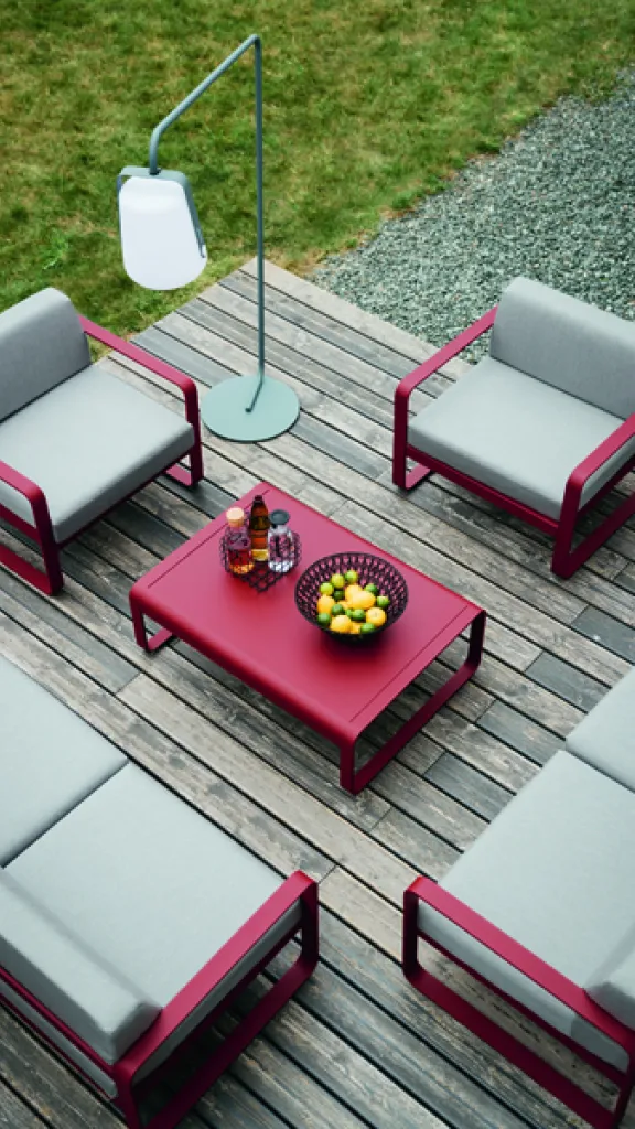 Bellevie Lounge Set and a Balad Lamp H15 with offset stand by Fermob