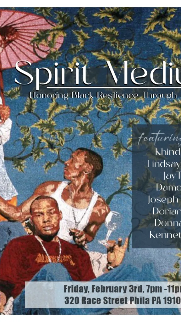 Art exhibition event flyer with artwork and information