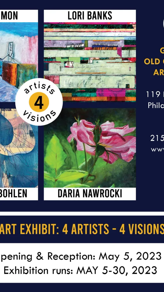 “4 Artists - 4 Visions.” Art exhibit event graphic with artwork