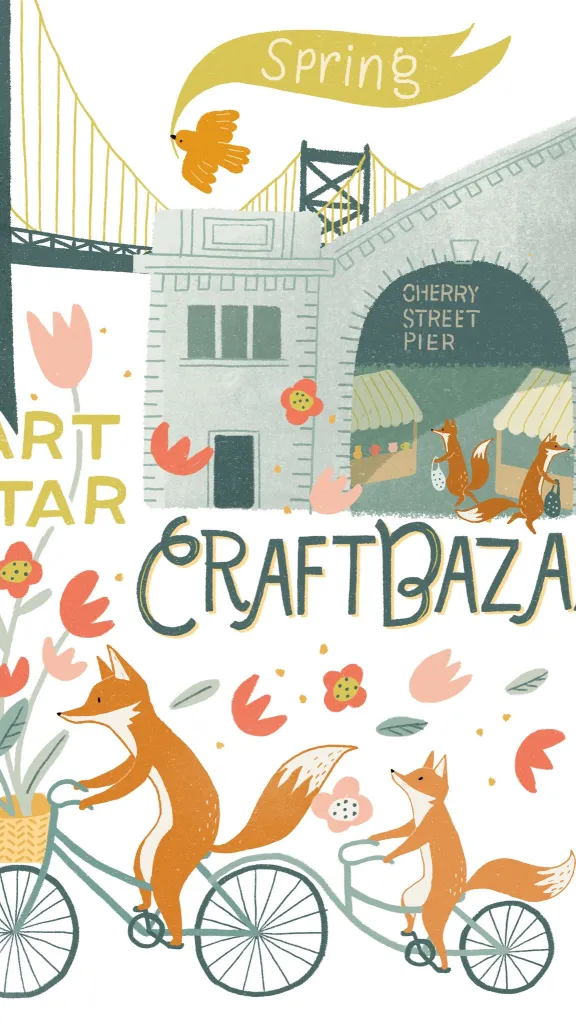 Art Star Craft Bazaar graphic including an illustration of Cherry Street Pier 