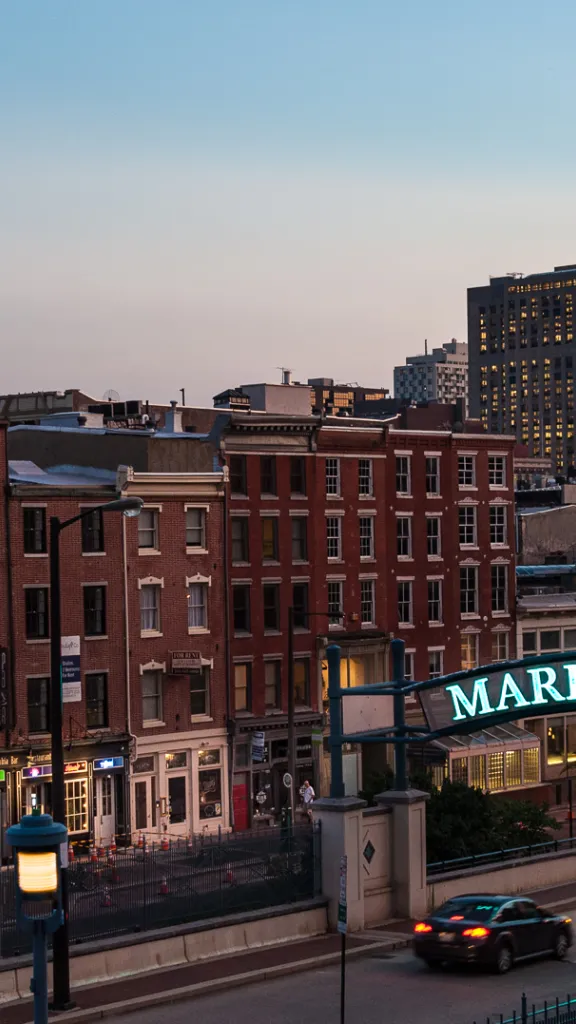 Market Street skyline in Old City, Philadelphia