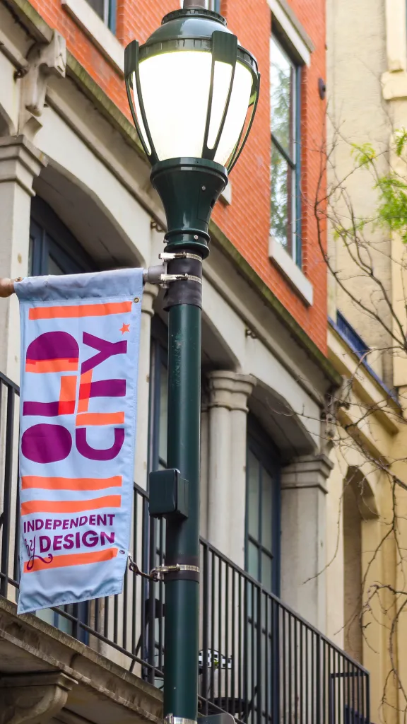 Old City District banner on pole along N. 3rd Street