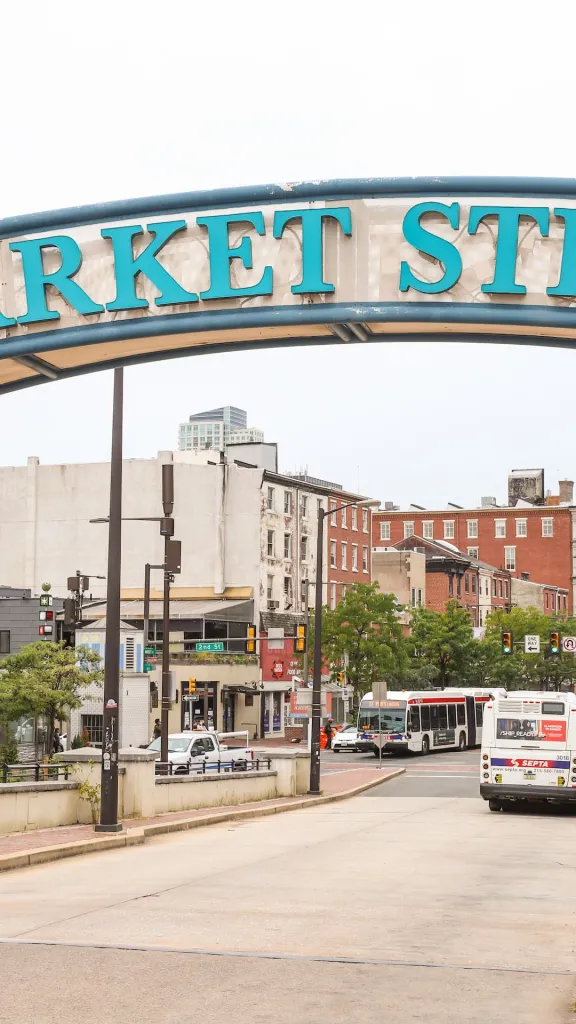 Market Street overpass at 2nd Street with SEPTA bus