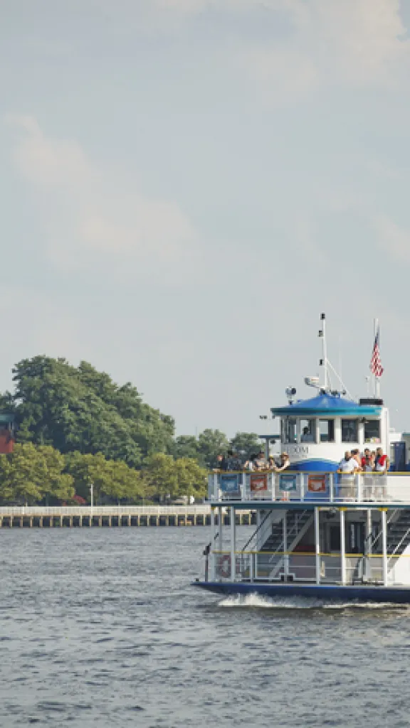 Patrons can enjoy a view from both the Camden and Delaware River Waterfront among the Ferry 