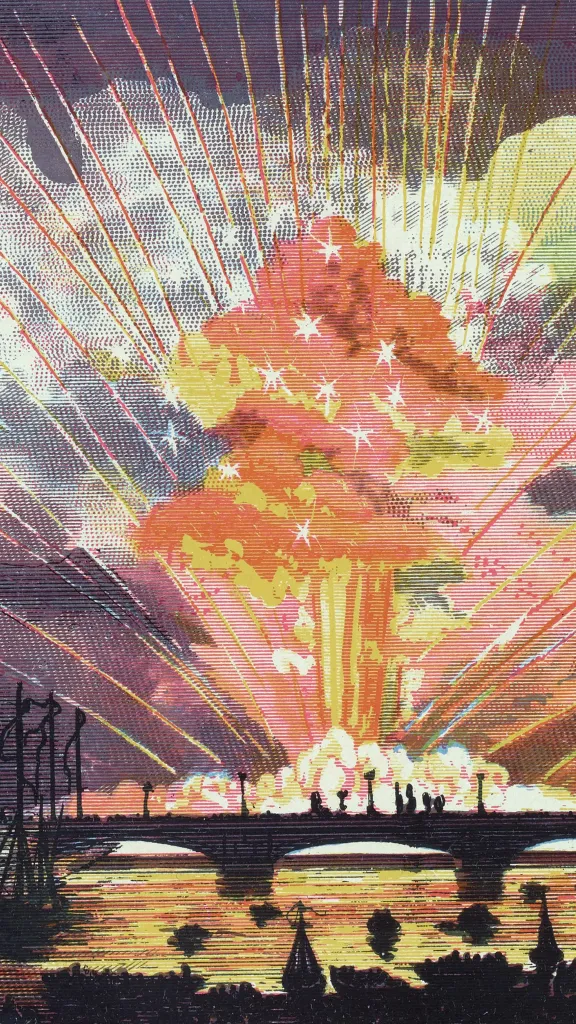 illustration of fireworks over the Seine