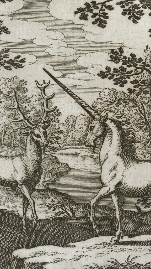 illustration of deer and unicorn