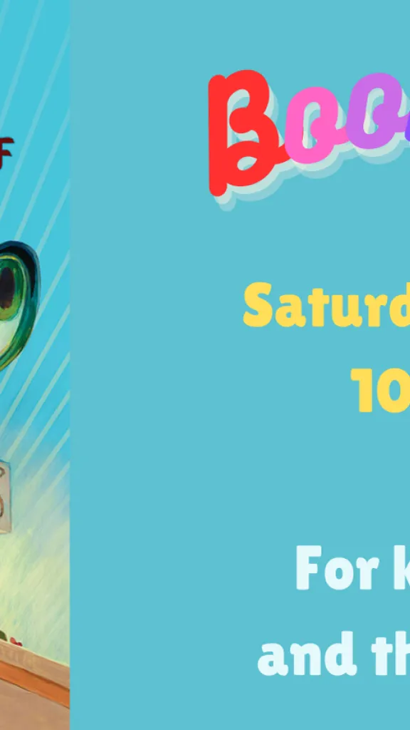 On the left: a cover of the book The Legend of Rock Paper Scissors by Drew Daywalt. On the Right: reads "Bookworms Saturday, October 12 from 10-10:45 am. For kids ages 2-5 and their caregivers"