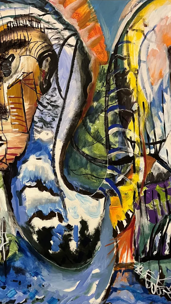 "One Who Can Stretch" 36"x 48" acrylic on canvas 2024