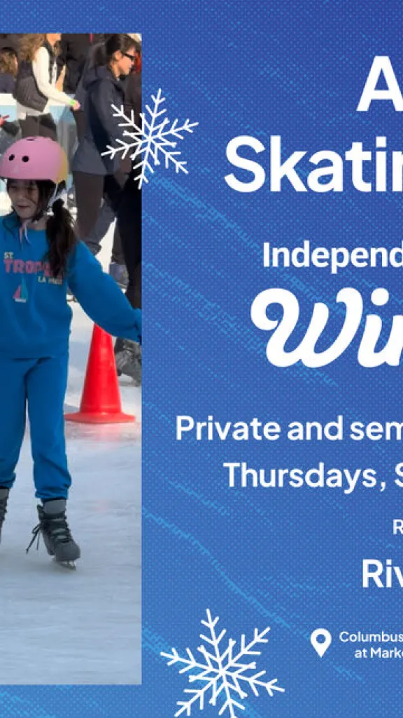 Graphic advertising all-new skating lessons at Independence BlueCross River Rink Winterfest. All information can be found in the event description. 