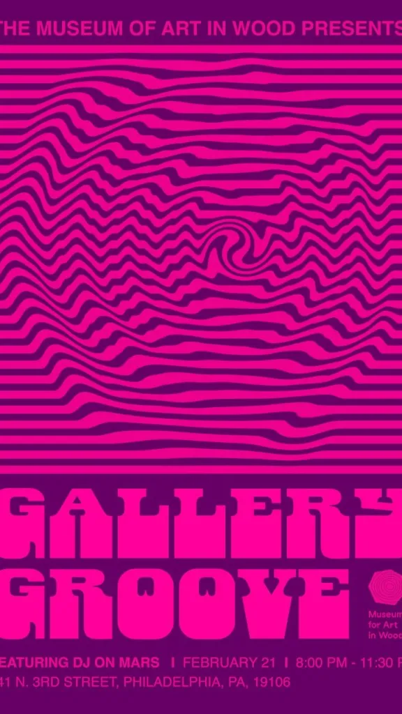 A graphic of an optical illusion and the words Gallery Groove