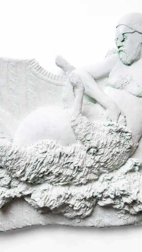 Wall hanging bas relief white plaster sculpture by Jedediah Morfit