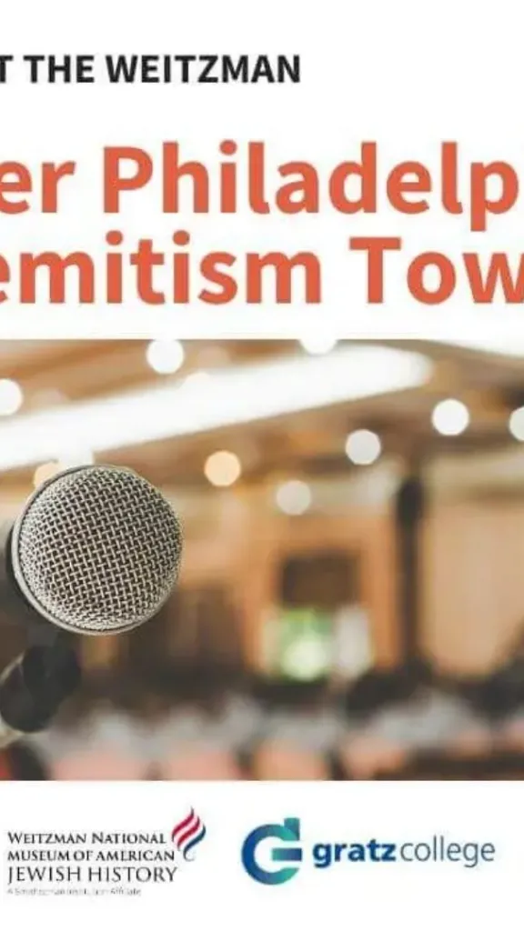 a microphone on a stand is on the left side. On the right is a red bubble saying February 26, 2025 at 5:30pm. Sponsors are listed along the bottom