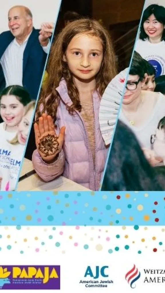 Banner with photos of people celebrating Jewish and Asian Pacific culture.