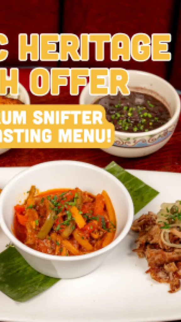 Tasting Menu entree plate with snifter of rum