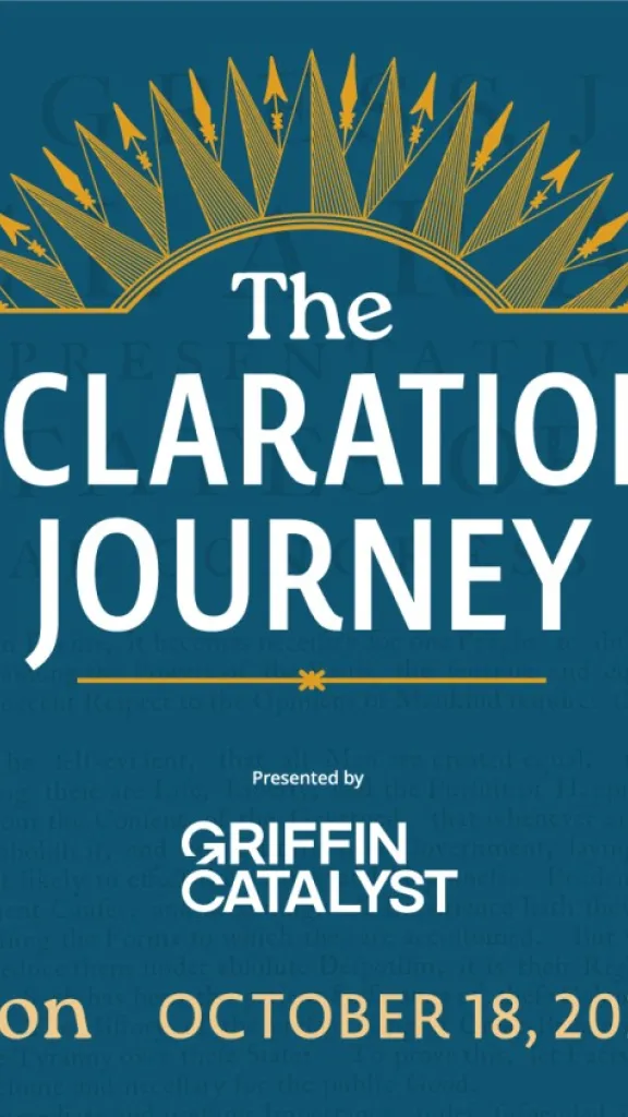 Blue logo with white text that reads "The Declaration's Journey"
